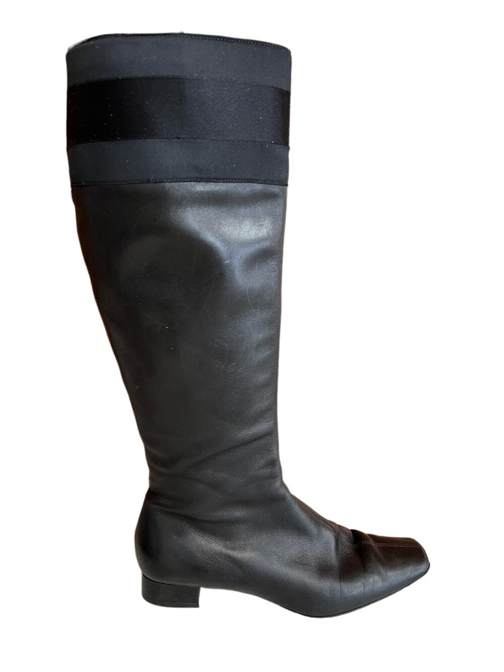 Gucci black leather square toe knee high boots 6.5